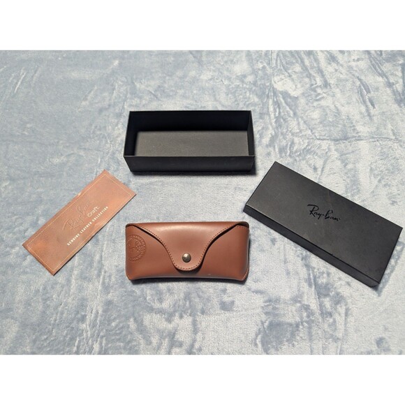 RAY-BAN SUNGLASSES GENUINE LEATHER CASE AND HARD BOX MADE IN ITALY FREE SHIPPING - Picture 1 of 8